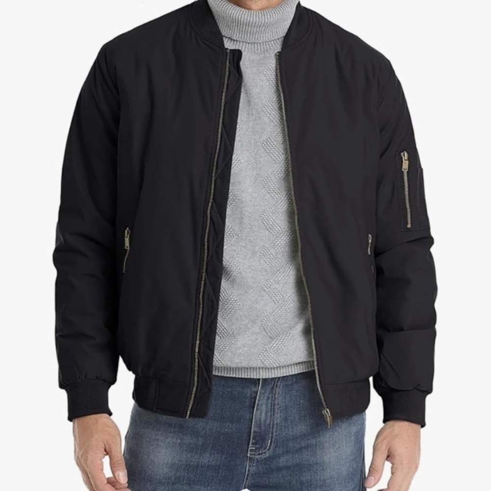 True Classic Mens Black Bomber Jacket Size L